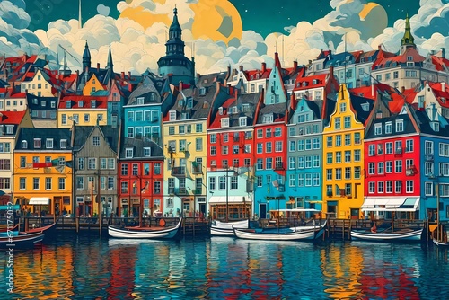 A whimsical interpretation of Copenhagen, with dreamlike landscapes and surreal elements photo