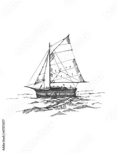 Sketch of ship on the sea