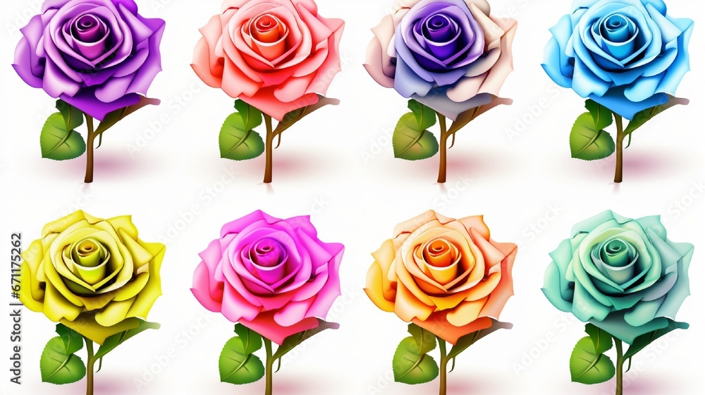 Rose buds isolated on a white backdrop. Roses 3D Chameleon color. Vector decorative design elements collection. Rose buds isolated on a white backdrop. Roses 3D Chameleon color. Vector decorative design elements collection.