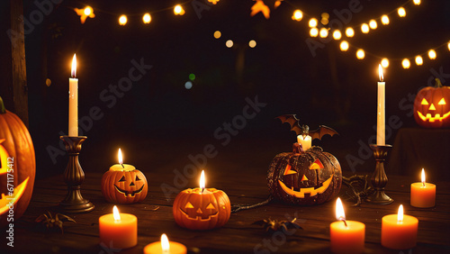 Candles and pumpkins halloween decoration © GoDo7