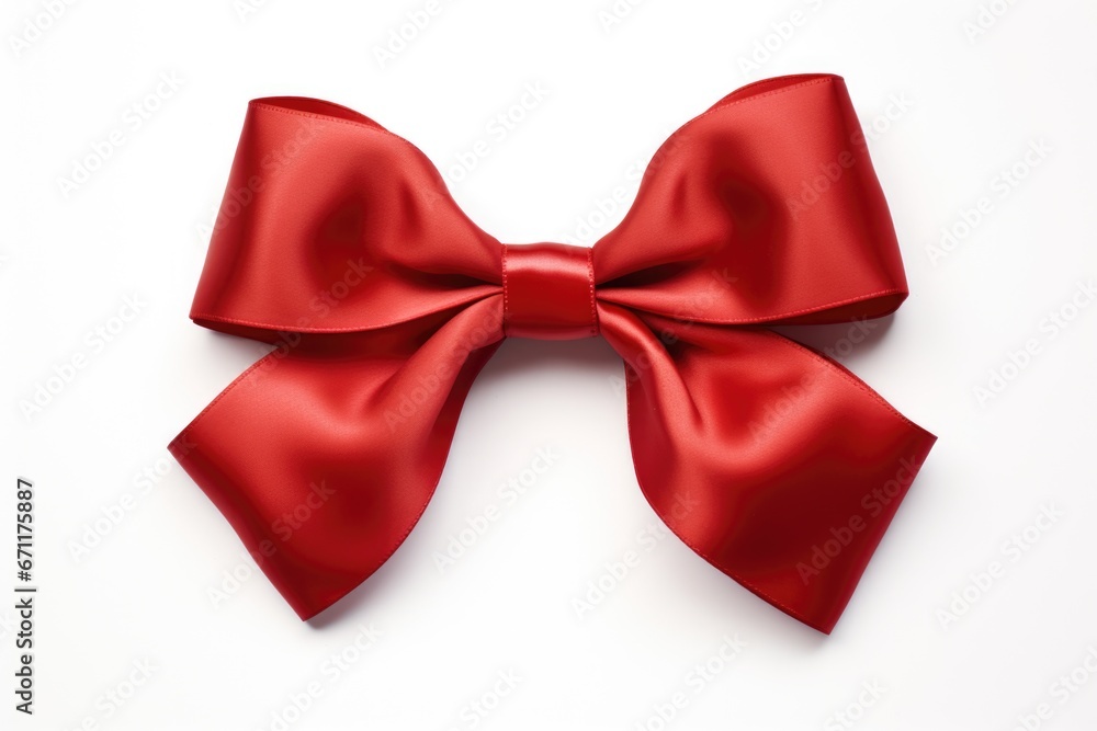 A red bow on a white surface