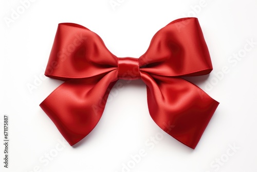 A red bow on a white surface