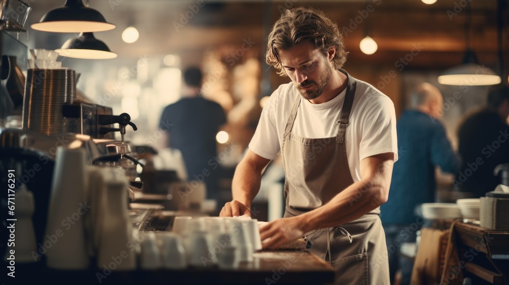 Expert barista prepares coffee with great passion. Expert barista prepares coffee with great passion.