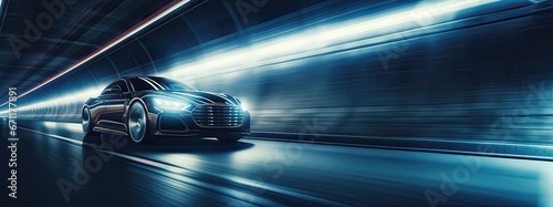 Dark Car Speeding Through a Tunnel