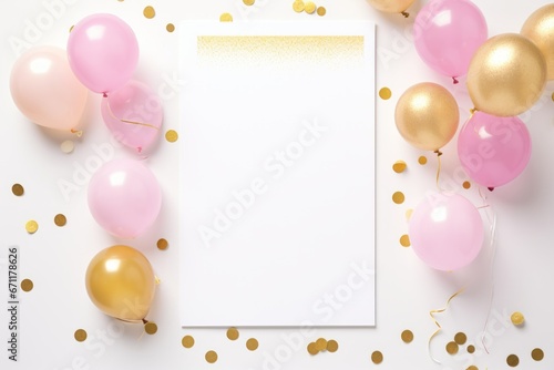 Romantic background for wedding, Valentine's Day and birthday. Realistic design element, white and pink balloons, 
flowers and rose