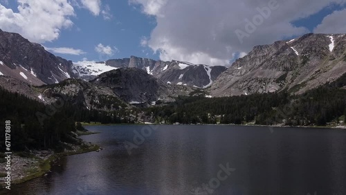 Aerial Footage of Serene Mountain Lake in Montana, Summertime