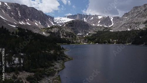 Aerial Footage of Serene Mountain Lake in Montana, Summertime