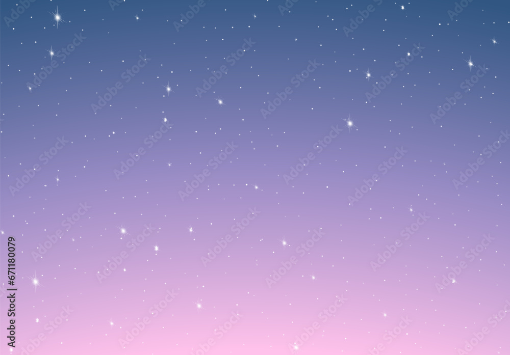 Stars in the sky on the sunrise or sundown. Abstract background with colorful dawn and stars.