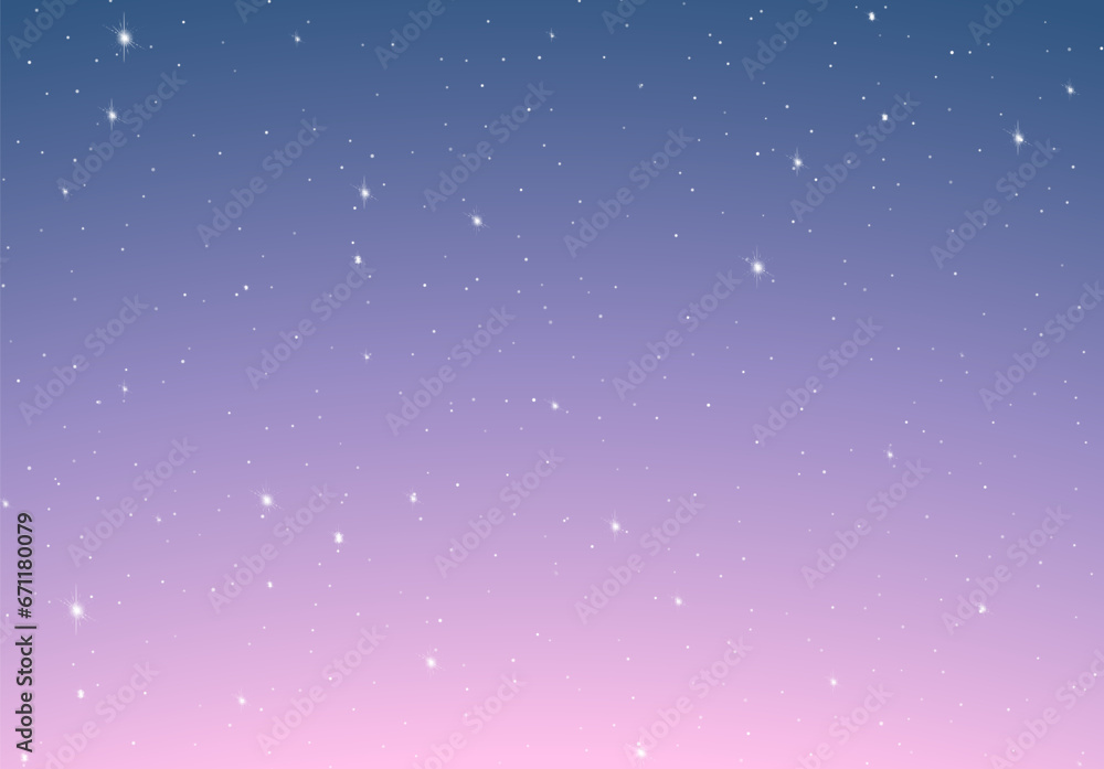 Stars in the sky on the sunrise or sundown. Abstract background with colorful dawn and stars. Stars in the sky on the sunrise or sundown. Abstract background with colorful dawn and stars.