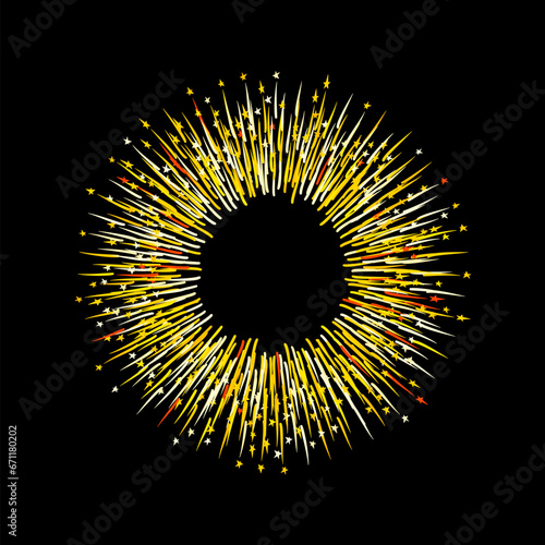 Exploding firework burst in vintage style. Retro firework sparkles frame for Christmas holidays.