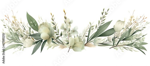 A collection of eucalyptus and pampas grass illustrations in watercolor These floral designs painted by hand exhibit neutral colors and are set against a sage green border and frame The bot