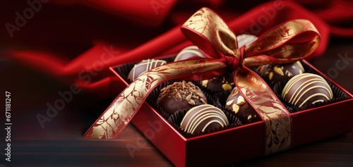 Valentines day gift, chocolates in a box closeup view © Rawf8