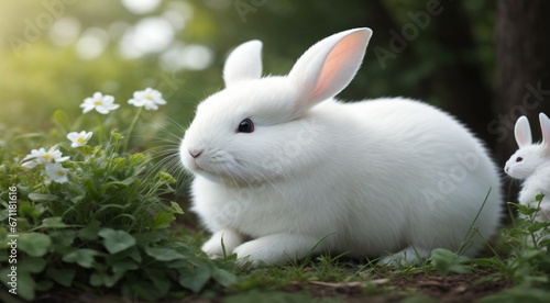 cute rabbit in the nature, close-up of a rabbit, rabbit in the forest, rabbit in the park, cute rabbit on a grass © Gegham