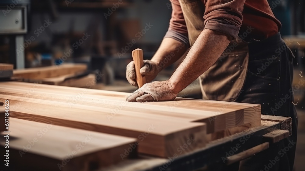 close up man owner a small furniture business is preparing wood for production. carpenter male is adjust wood to the desired size. architect, designer close up man owner a small furniture business is preparing wood for production. carpenter male is adjust wood to the desired size. architect, designer