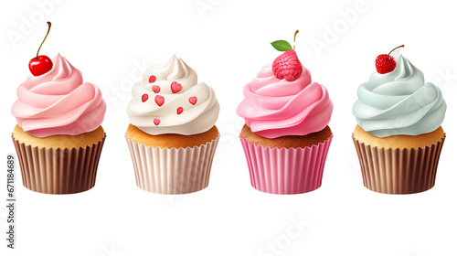 Bright, delicious, colorful cupcakes on a transparent background PNG