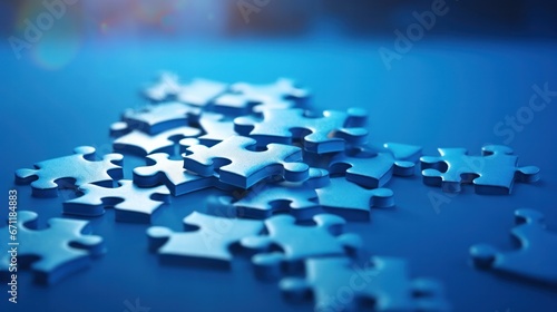 3D jigsaw puzzle pieces symbol of teamwork. Problem-solving, business challenge in 3d hand of connection jigsaw puzzle, partnership success. 3d teamwork puzzle success icon vector render --ar 16:9 photo