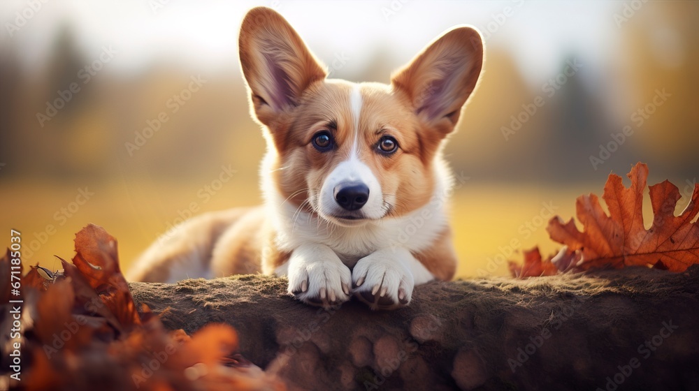 Corgi dog breed on a background of nature. Generation AI Corgi dog breed on a background of nature. Generation AI