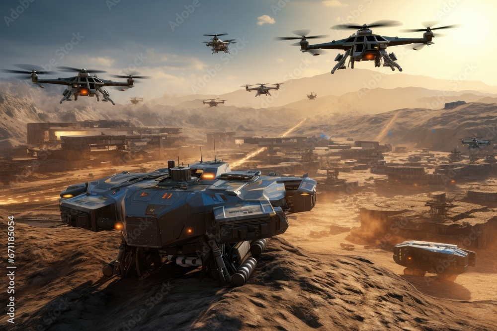 Intensity of a tank battle enhanced by the use of drones. Intensity of a tank battle enhanced by the use of drones.