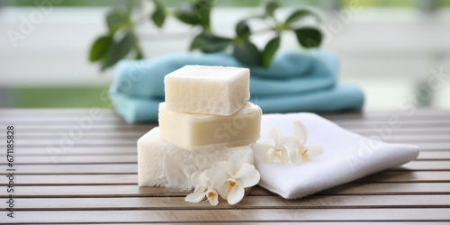 white soap bars and towel