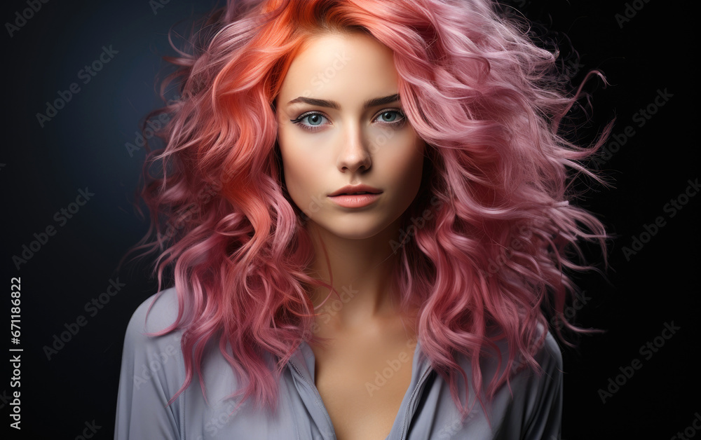 A woman visage with very modern purple hair A woman visage with very modern purple hair