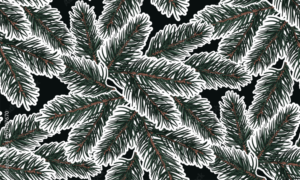 Christmas decorations pattern spruce branches in vintage style