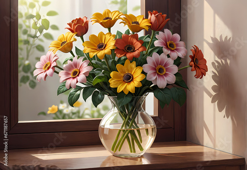 Wallpaper Mural Bouquets of flowers in a vase in a decorative space with a pastel background Torontodigital.ca