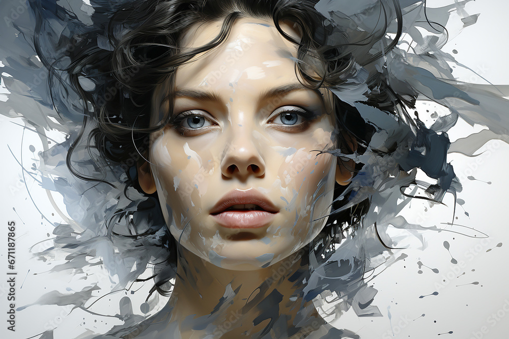 Face of a brunette woman drawn with watercolor isolated on white background Face of a brunette woman drawn with watercolor isolated on white background