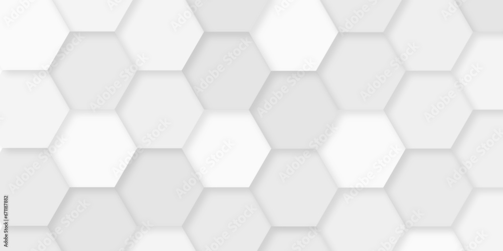 Luxury white and grey hexagonal abstract background with shadow. Futuristic technology digital hi tech concept background Abstract hexagonal concept technology, banner and wallpaper background. Luxury white and grey hexagonal abstract background with shadow. Futuristic technology digital hi tech concept background Abstract hexagonal concept technology, banner and wallpaper background.