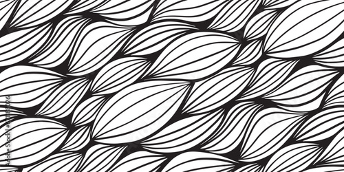 Black and white waves seamless pattern for fabric textile design, pillow or wrapping. Vector illustration