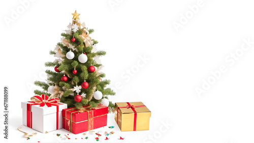 Decorated gift boxes with a Christmas theme on a white background.