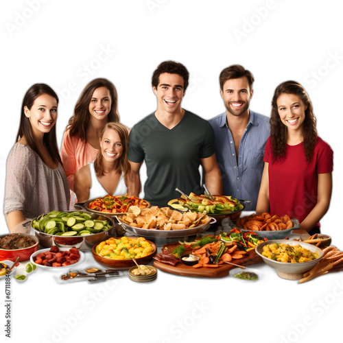 Friends at buffet isolated on transparent or white background  png