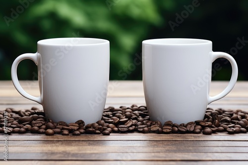 Cups of freshly ground brewed black coffee in stylish plain mugs. Americano  espresso  suitable for coffee shops and as a mockup for logos.