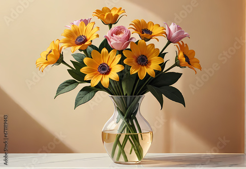 Wallpaper Mural Bouquets of flowers in a vase in a decorative space with a pastel background Torontodigital.ca