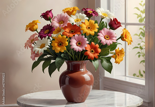 Wallpaper Mural Bouquets of flowers in a vase in a decorative space with a pastel background Torontodigital.ca