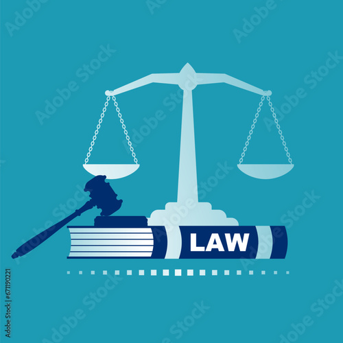 Concept law and justice. Scales of justice, gavel and book. Vector illustration flat design. For web banners, promotional materials, presentation templates.