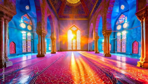 Moonlight shine through the window into islamic interior mosque 