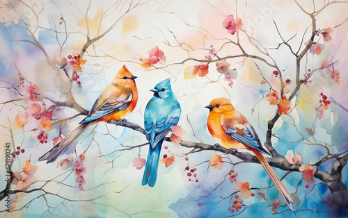 Branches Adorned with Colorful Birds © Flowstudio
