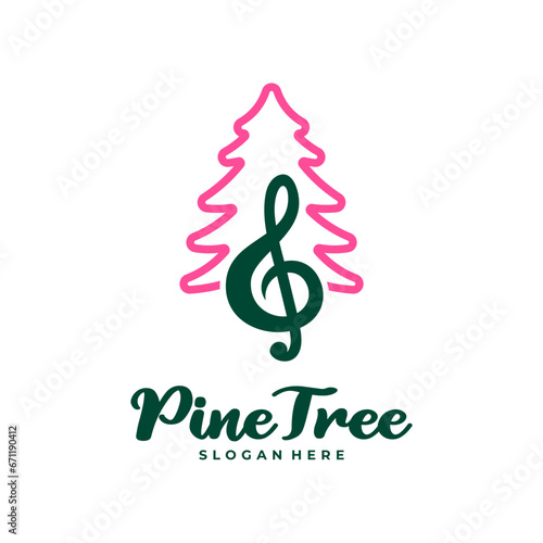 Pine Tree with Note Music logo design vector. Creative Pine Tree logo concepts template