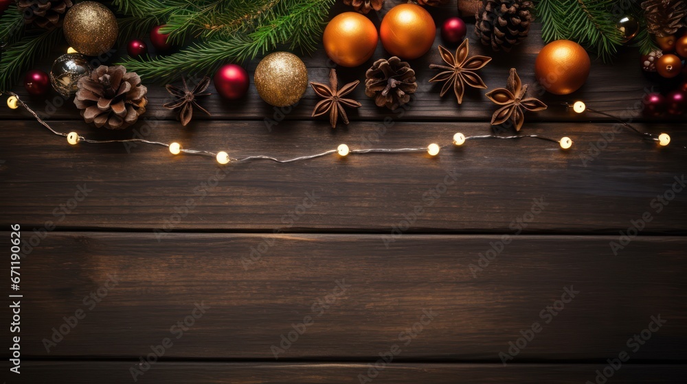 Christmas decoration with copy space on a rustic wooden table stock photo Christmas decoration with copy space on a rustic wooden table stock photo