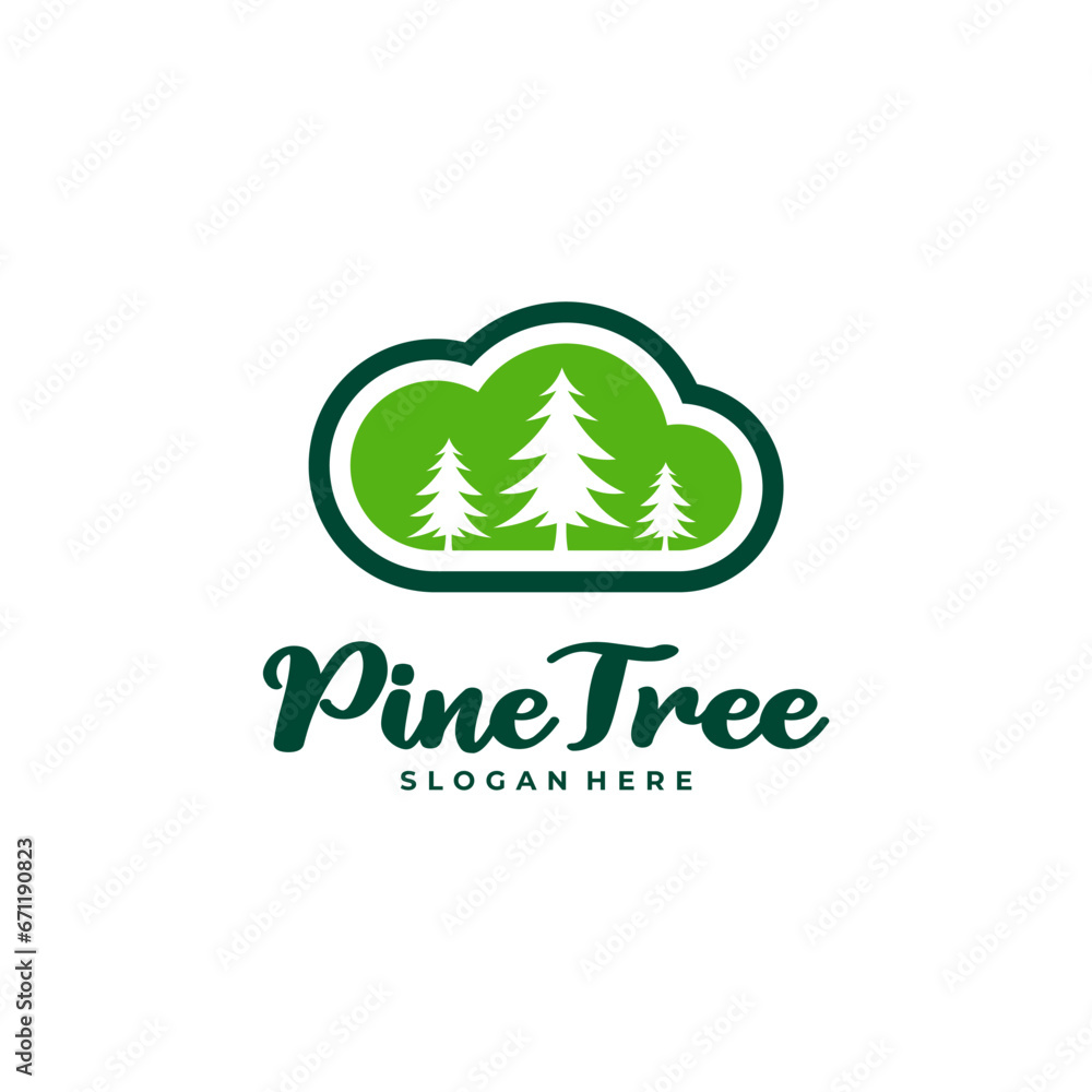 Fototapeta premium Pine Tree with Cloud logo design vector. Creative Pine Tree logo concepts template