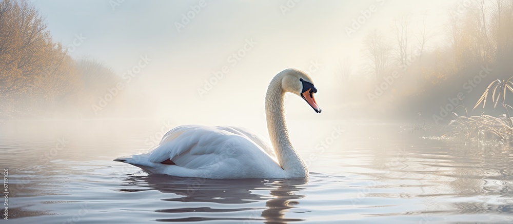 Fototapeta premium A lake where a Mute Swan is taking a bath