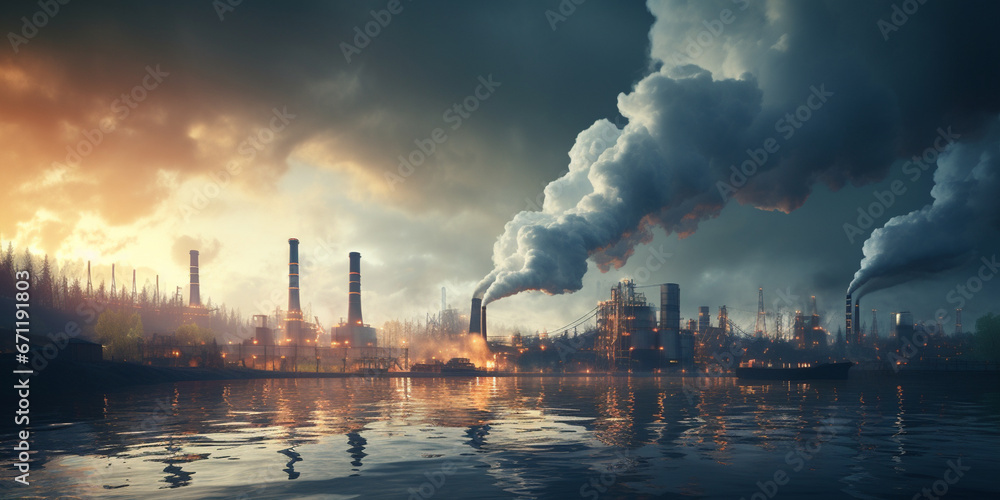 industry metallurgical plant dawn smoke smog emissions bad ecology aerial photography