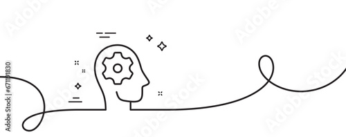 Brain working line icon. Continuous one line with curl. Psychology therapy sign. Mental health symbol. Brain working single outline ribbon. Loop curve pattern. Vector