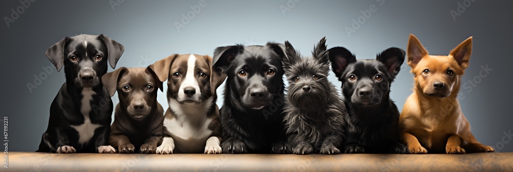 Group of dogs on a dark background