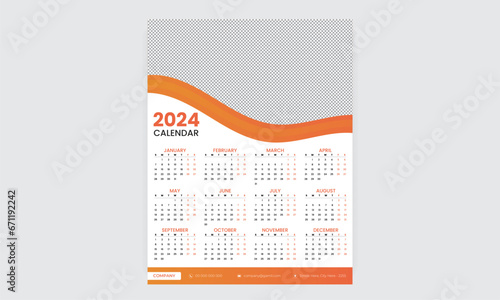 Calendar 2024, calendar 2024 and week start Sunday corporate design planner template. Wall calendar in a minimalist style