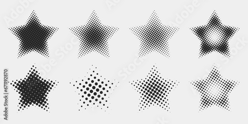 Abstract random black gradient halftone star textures isolated on a white background. Geometric vector shape elements pattern for presentation design. Fit for poster, collage, or advertising