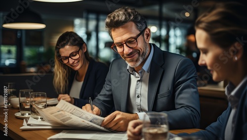 Business people working together in a cafe