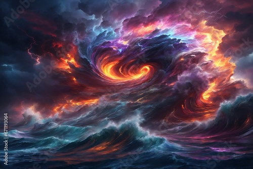 A colorful clouds and waves on storm