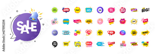 Discount offer sale banners pack. Promo price deal stickers. Special offer 3d speech bubble. Promotion flash coupons. Mega discount deal banners. Sale chat speech bubble. Ad promo message. Vector