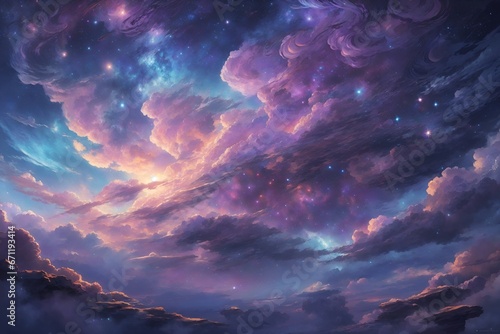 Painted a colorful clouds and stars